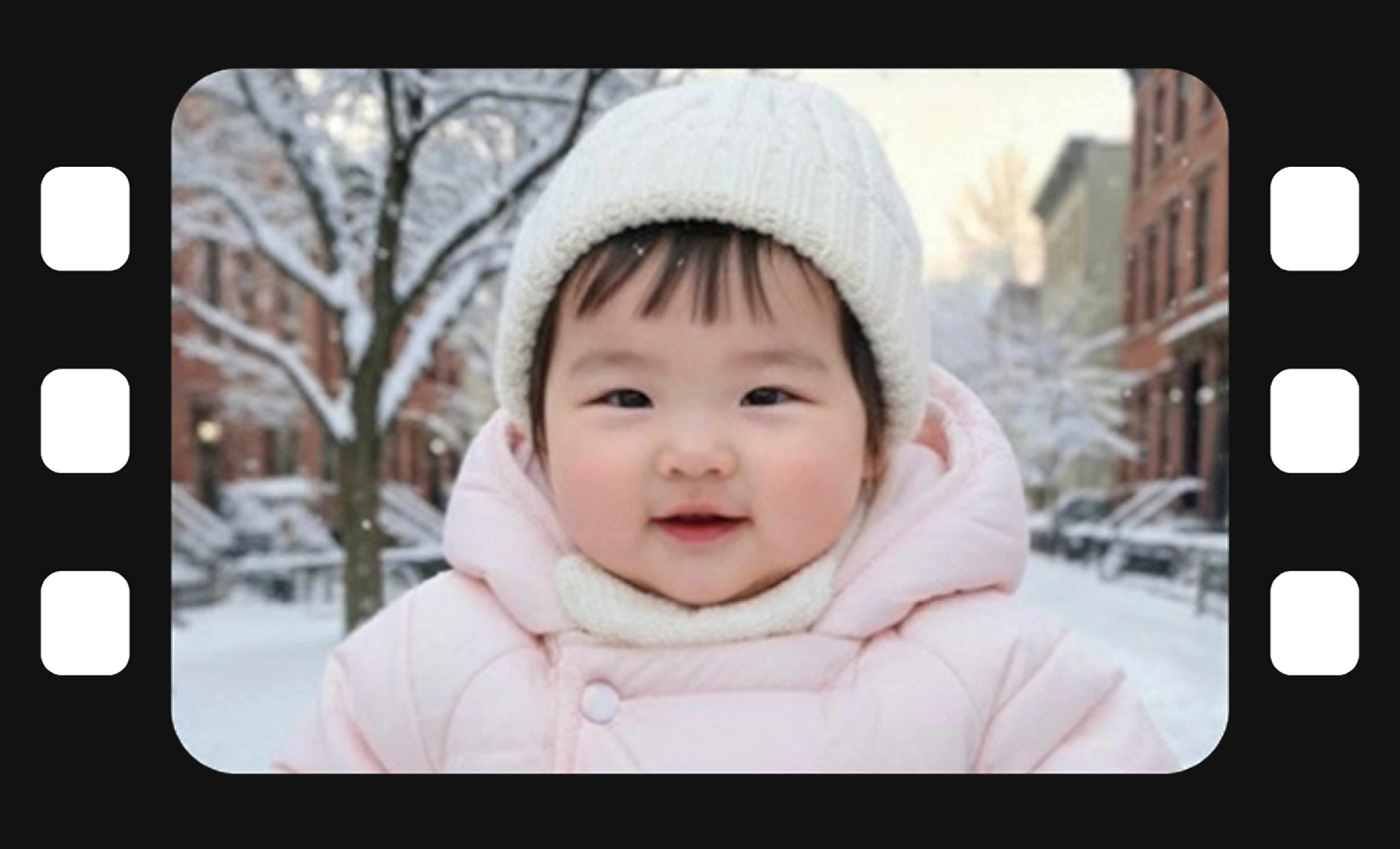 한 장의 사진으로 나이대별 변화를 보여주는 필름 스트립 예시